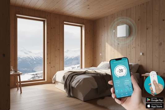 Arida romventilator montert på hytte med WiFi-styring via app – stillegående ventilasjon med varmegjenvinning