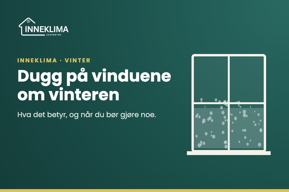 Illustrasjon av vindu med dugg og vanndråper på innsiden av ruten om vinteren