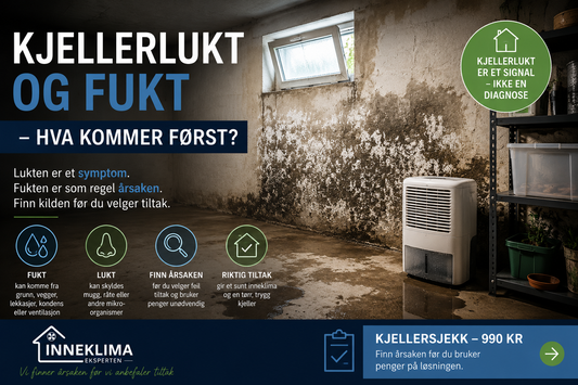 Kjellerlukt og fukt i kjeller med avfukter og synlige fuktskader