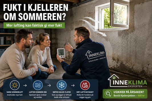 Fukt i kjelleren om sommeren når varm og fuktig luft møter kalde kjellerflater