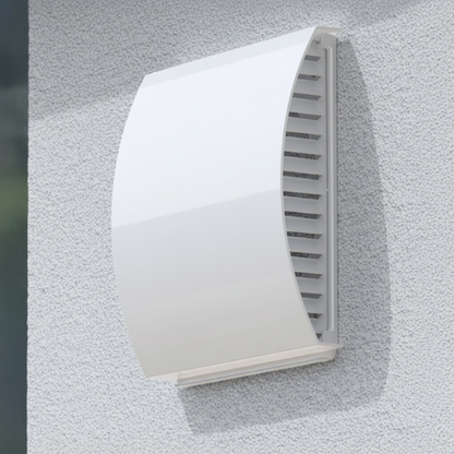 Arida Base 110 WiFi ventilator montert på yttervegg med ventilasjonsgitter