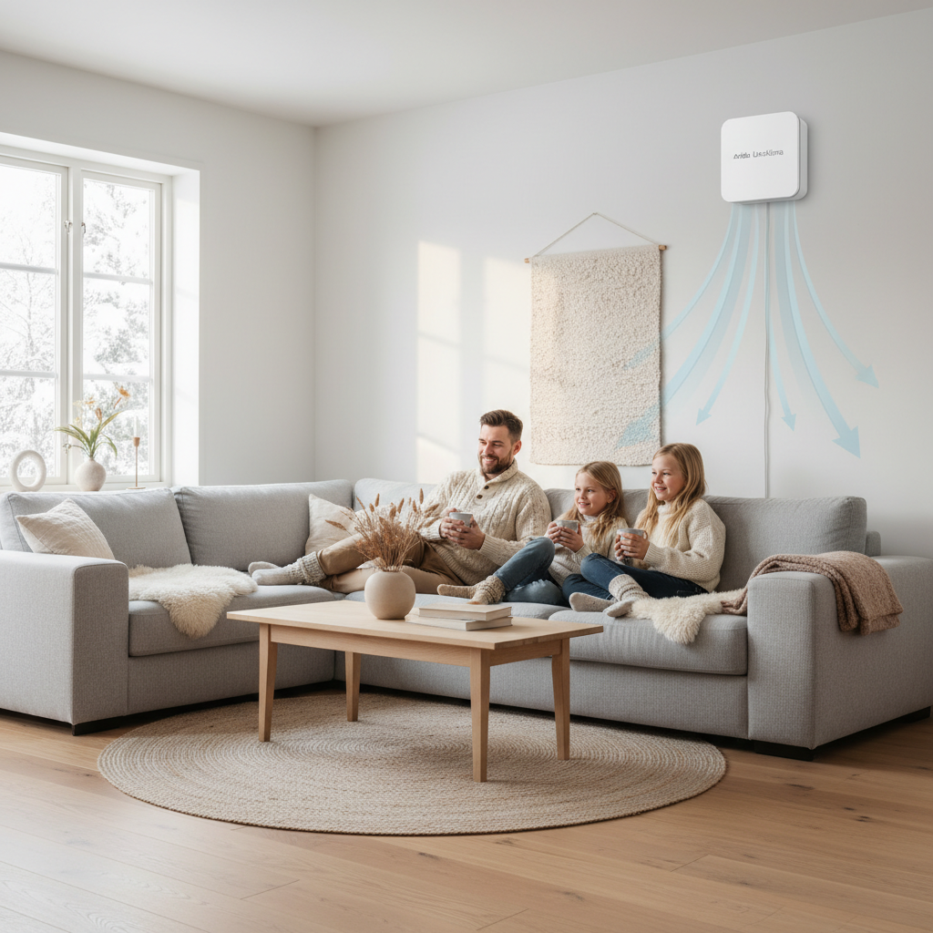 Arida UnoKlima i norsk stue med familie