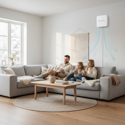 Arida UnoKlima i norsk stue med familie